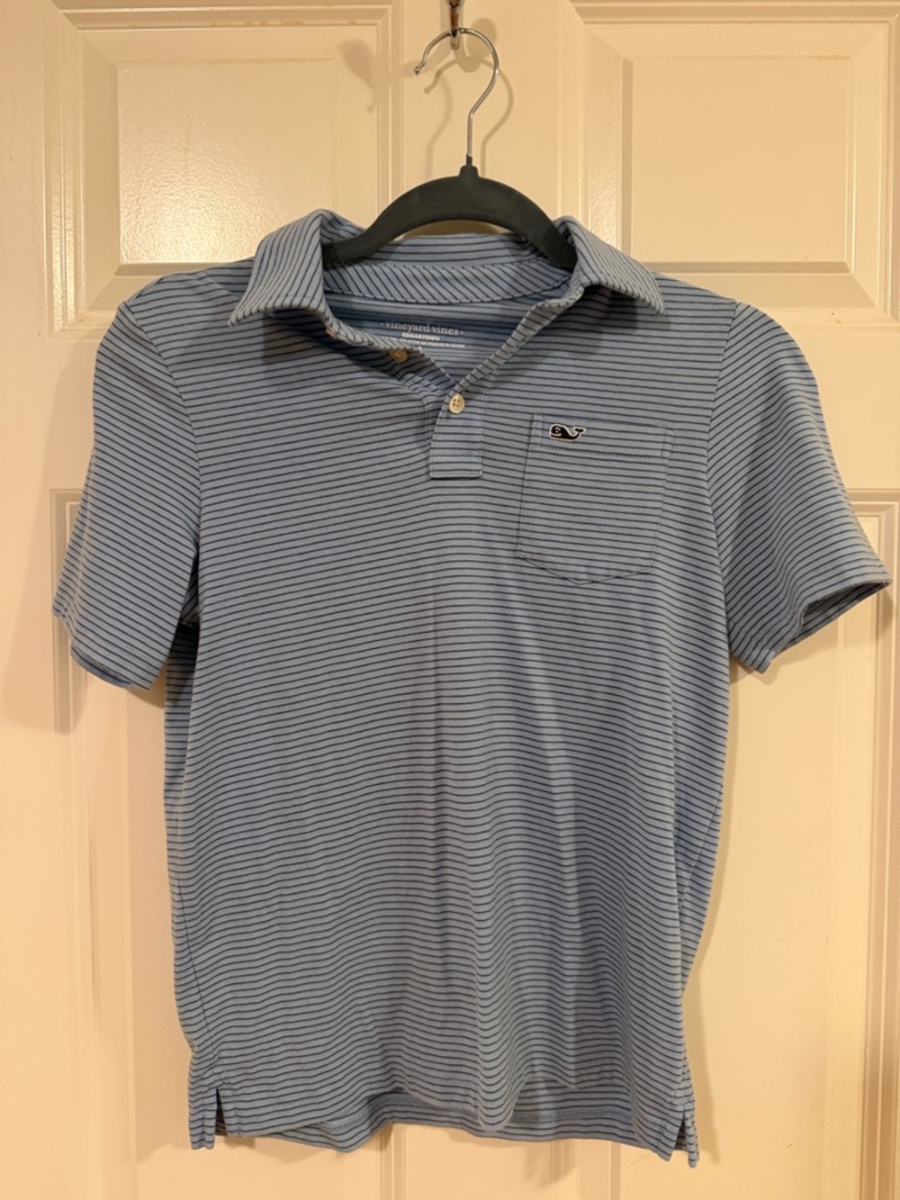 Vineyard Vines Boys Blue Thin-Striped Pocket Polo